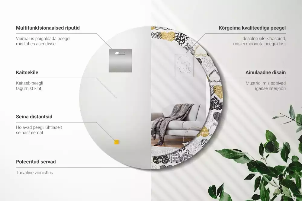 Lustro w ramie z nadrukiem w kształcie serc w stylu doodle