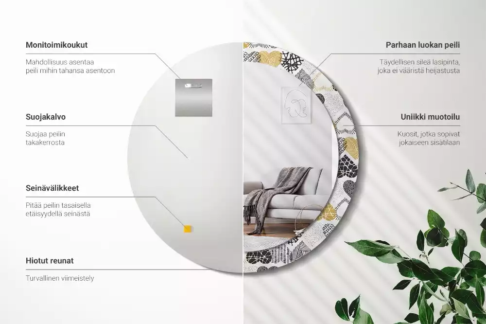 Lustro w ramie z nadrukiem w kształcie serc w stylu doodle