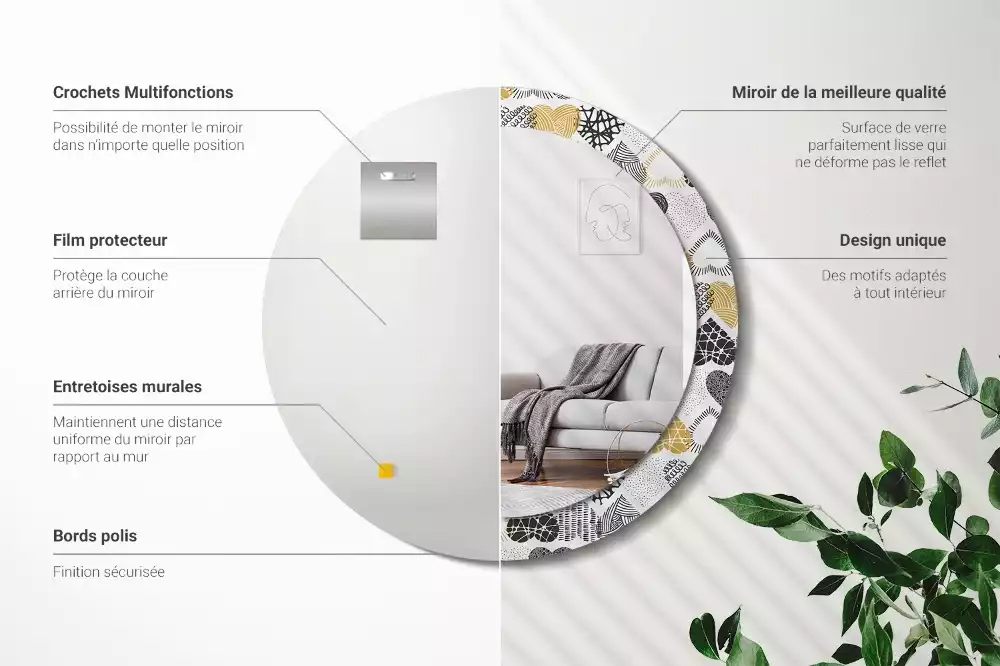 Lustro w ramie z nadrukiem w kształcie serc w stylu doodle