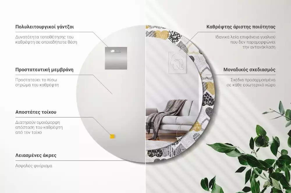 Lustro w ramie z nadrukiem w kształcie serc w stylu doodle