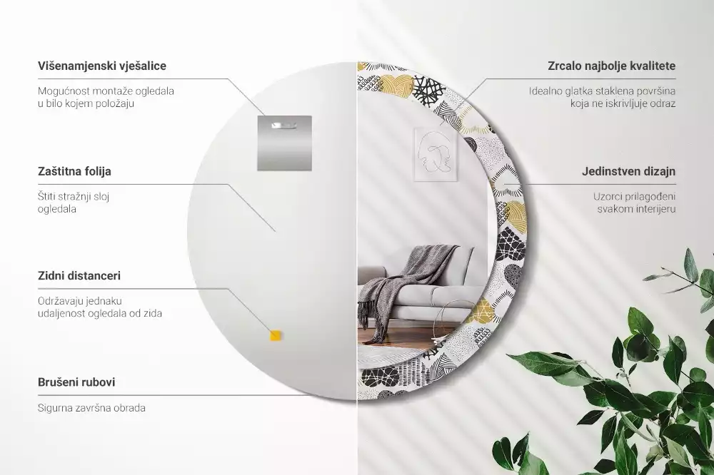 Lustro w ramie z nadrukiem w kształcie serc w stylu doodle