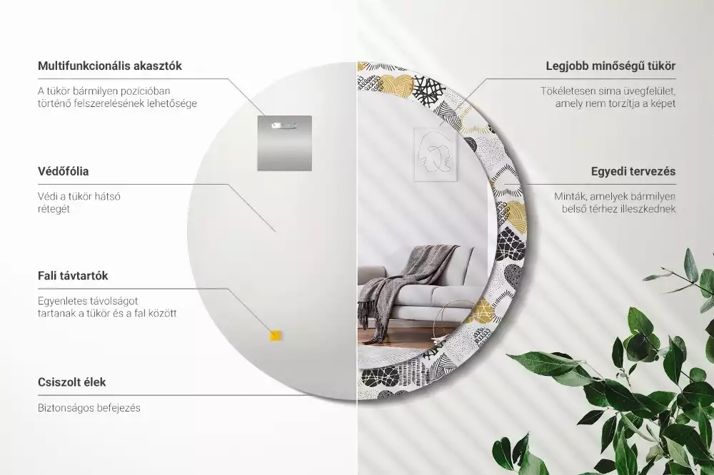 Lustro w ramie z nadrukiem w kształcie serc w stylu doodle