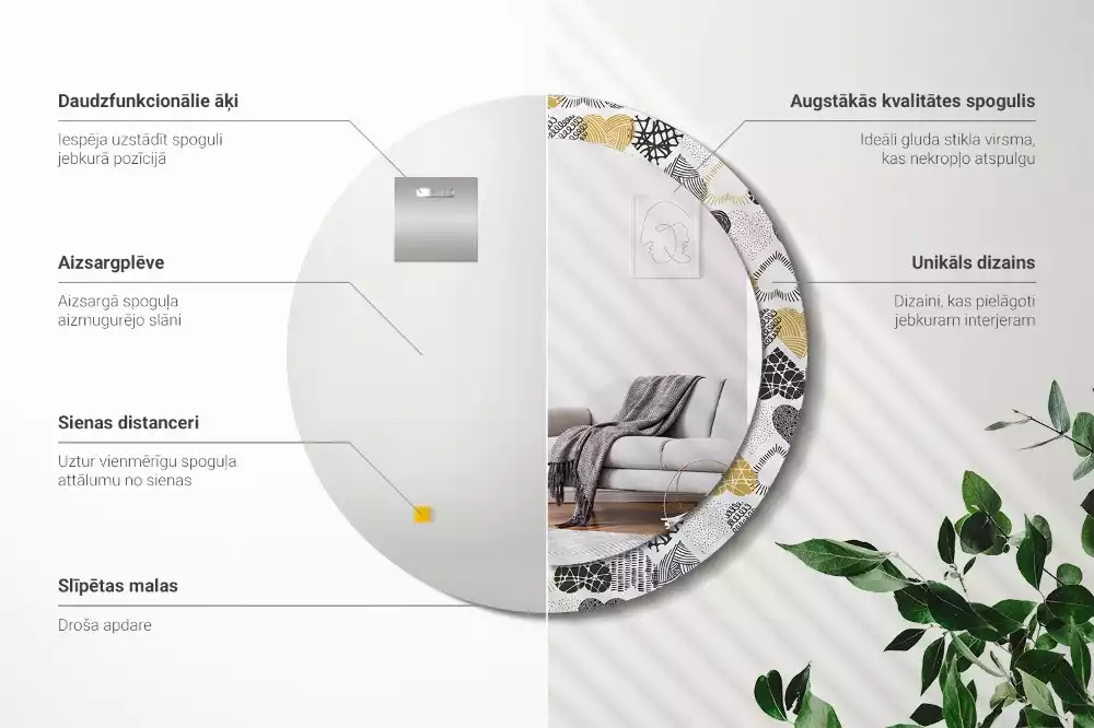 Lustro w ramie z nadrukiem w kształcie serc w stylu doodle