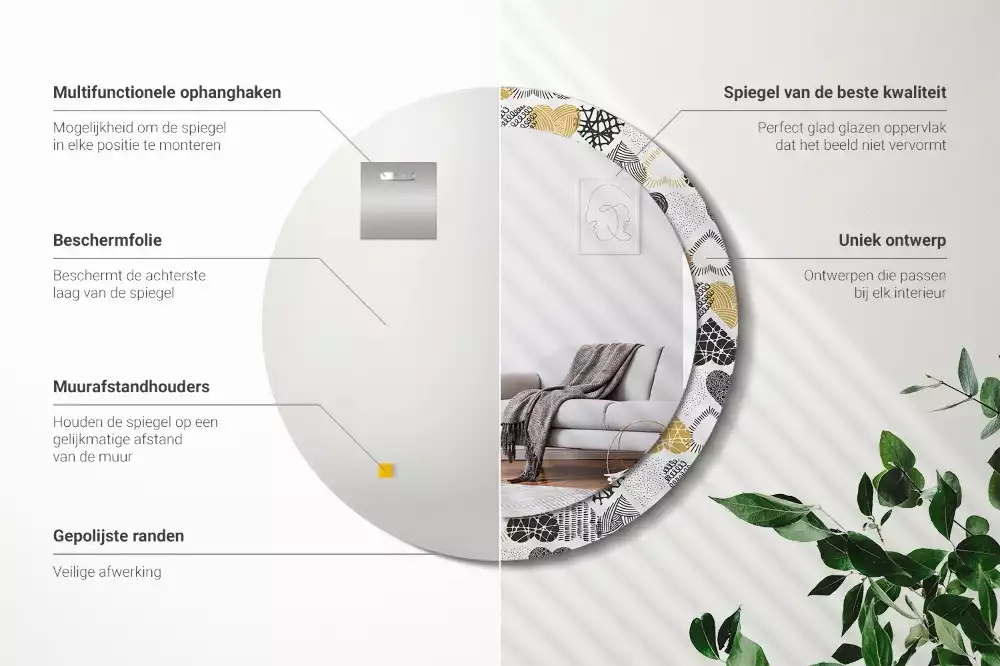 Lustro w ramie z nadrukiem w kształcie serc w stylu doodle