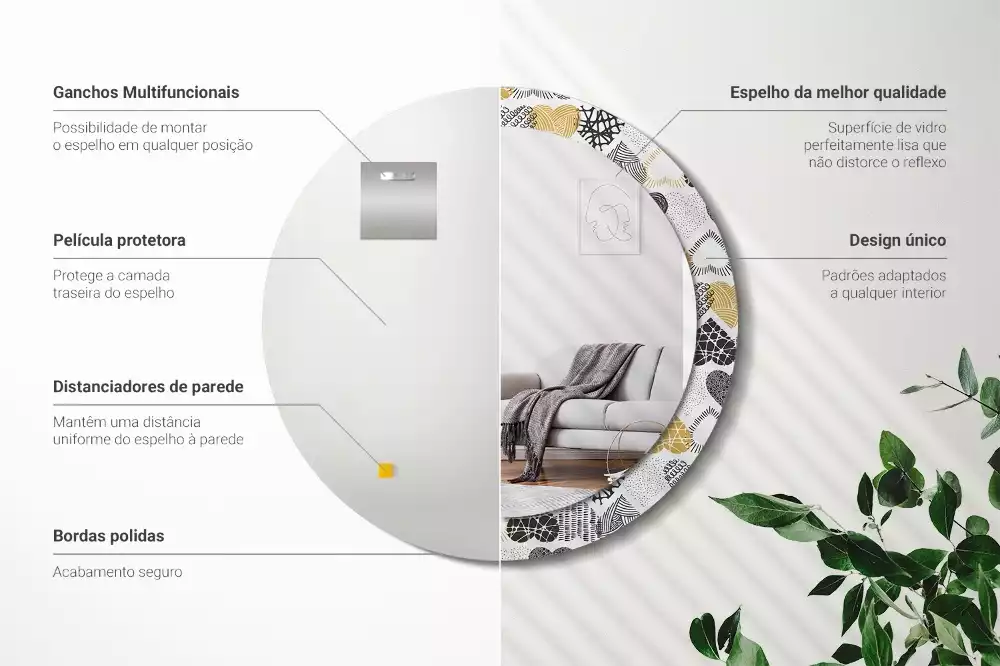 Lustro w ramie z nadrukiem w kształcie serc w stylu doodle