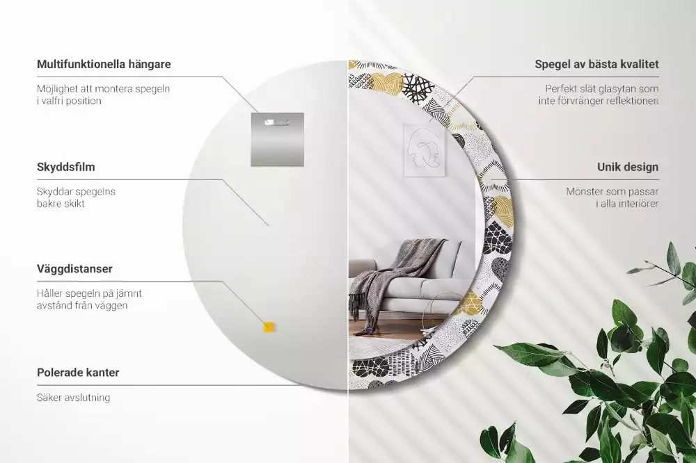 Lustro w ramie z nadrukiem w kształcie serc w stylu doodle