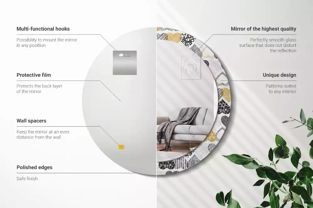 Lustro w ramie z nadrukiem w kształcie serc w stylu doodle