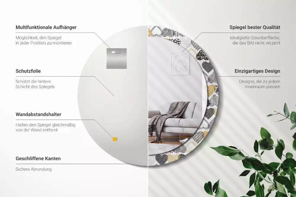 Lustro w ramie z nadrukiem w kształcie serc w stylu doodle