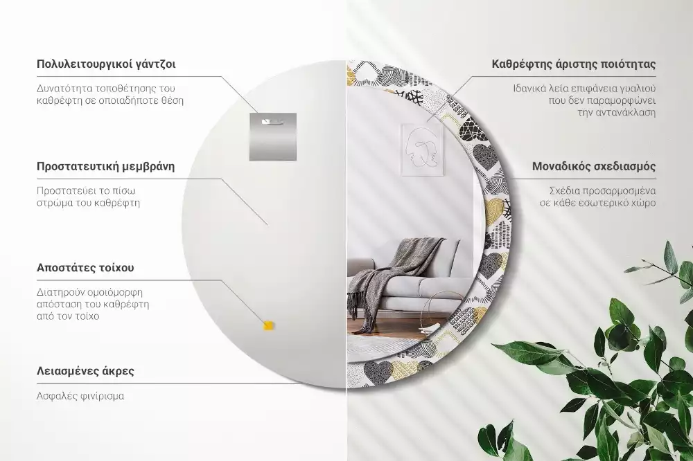 Lustro w ramie z nadrukiem w kształcie serc w stylu doodle