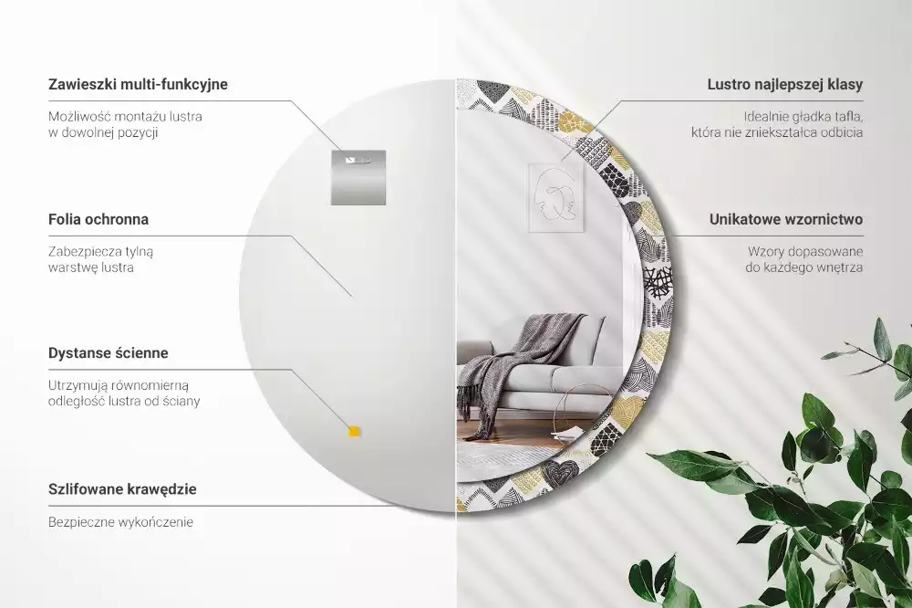 Lustro w ramie z nadrukiem w kształcie serc w stylu doodle