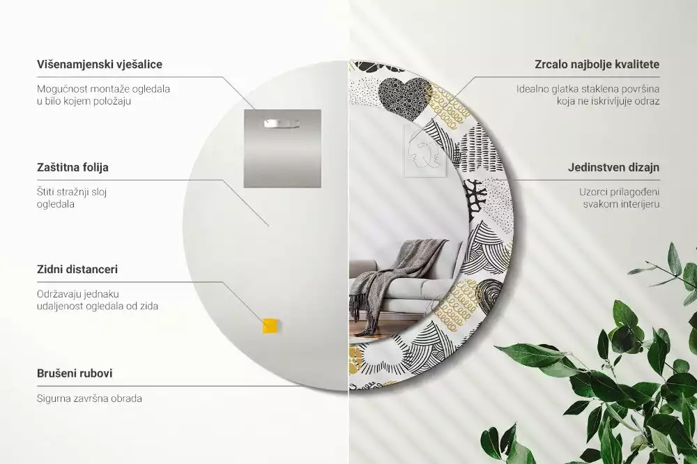 Lustro w ramie z nadrukiem w kształcie serc w stylu doodle