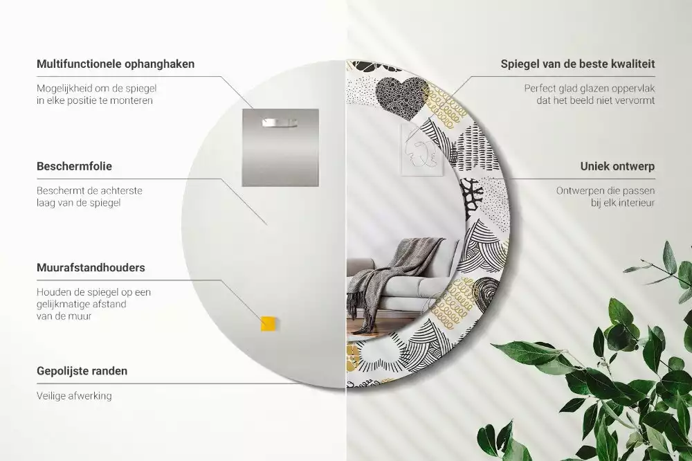 Lustro w ramie z nadrukiem w kształcie serc w stylu doodle