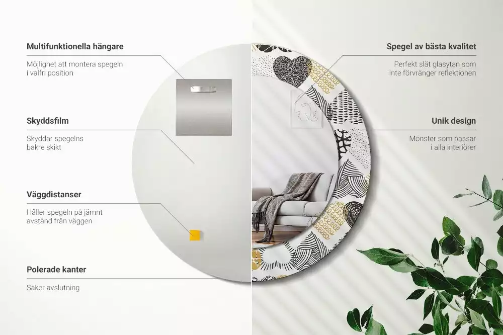 Lustro w ramie z nadrukiem w kształcie serc w stylu doodle