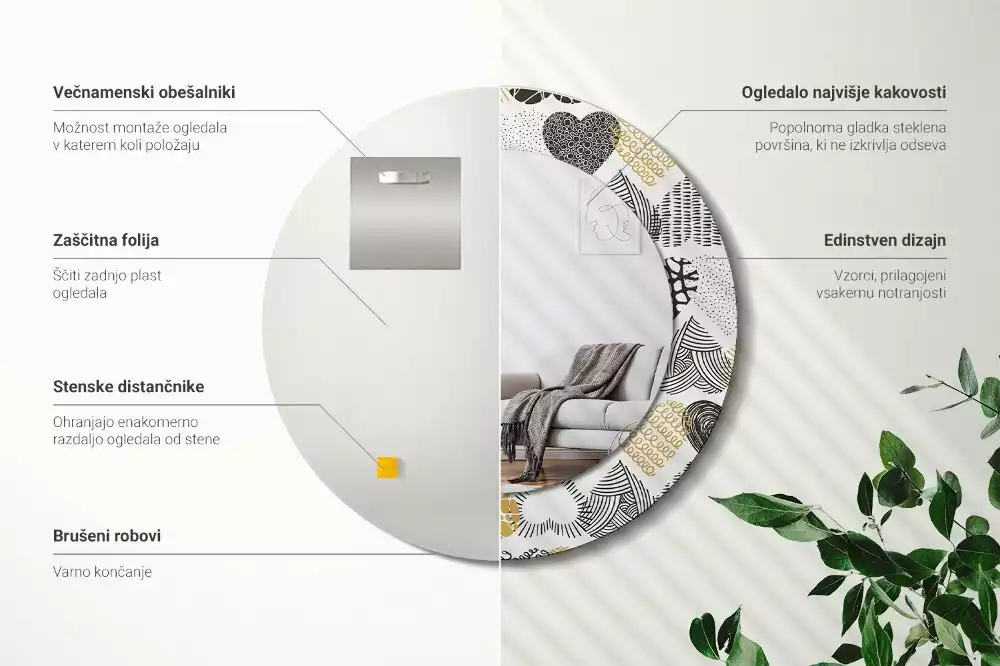 Lustro w ramie z nadrukiem w kształcie serc w stylu doodle