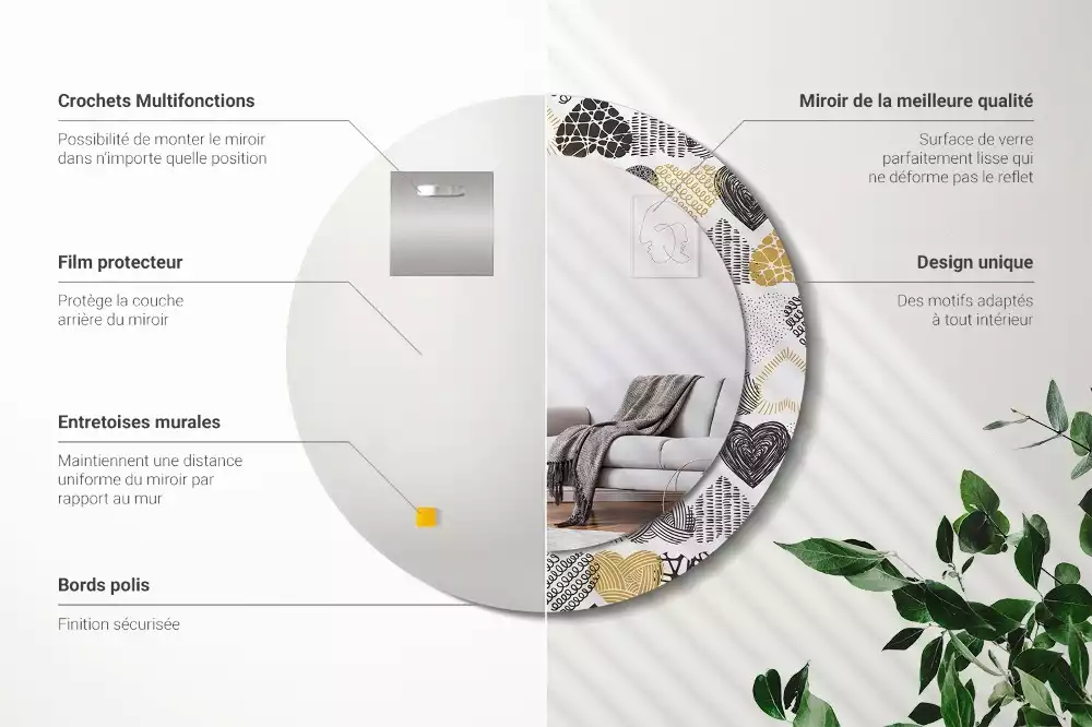 Lustro w ramie z nadrukiem w kształcie serc w stylu doodle