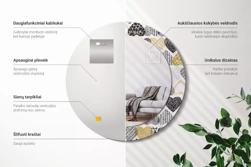 Lustro w ramie z nadrukiem w kształcie serc w stylu doodle