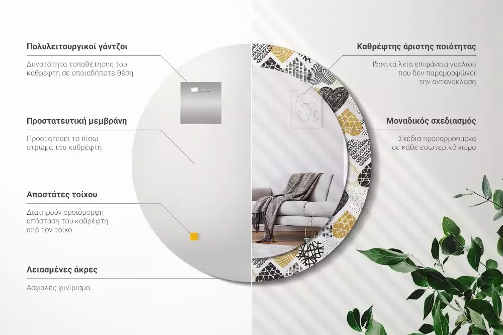 Lustro w ramie z nadrukiem w kształcie serc w stylu doodle