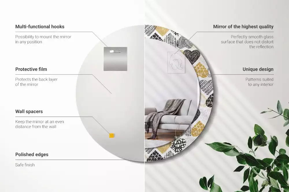 Lustro w ramie z nadrukiem w kształcie serc w stylu doodle