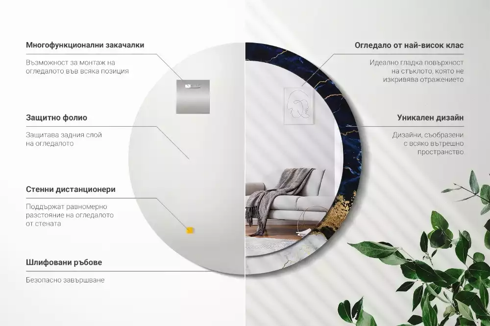 Lustro ścienne dekoracyjne w kolorze niebieskiego marmuru