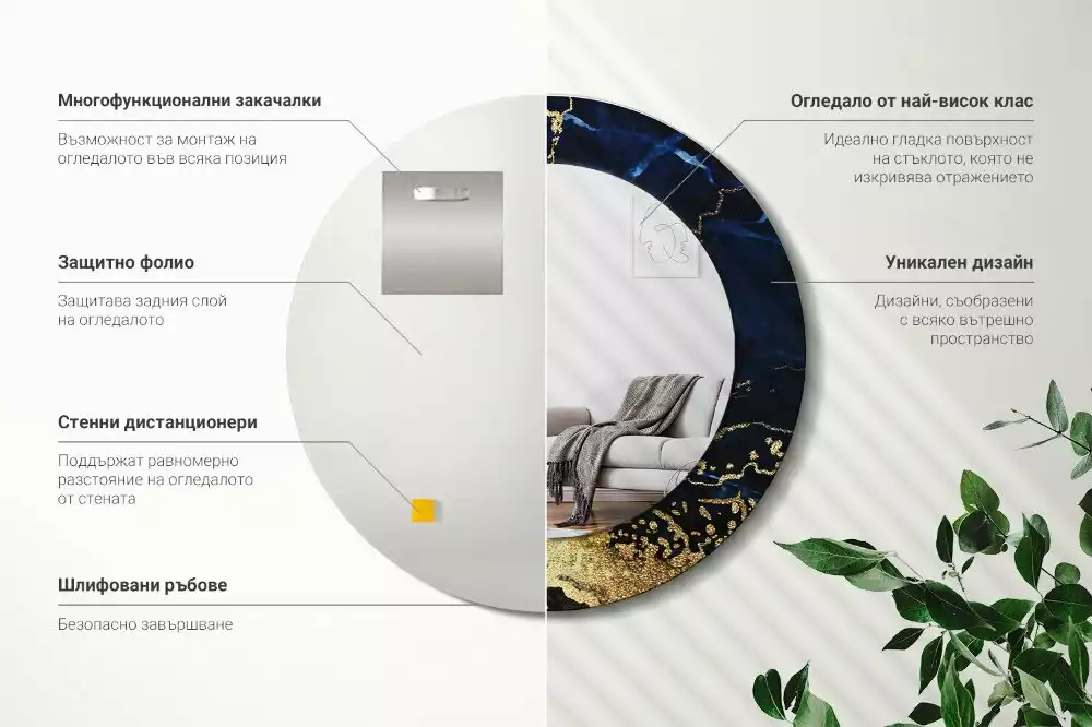 Lustro ścienne dekoracyjne w kolorze niebieskiego marmuru