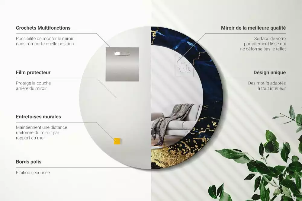 Lustro ścienne dekoracyjne w kolorze niebieskiego marmuru