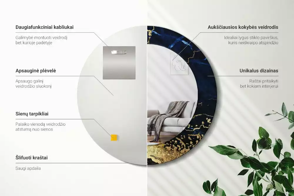 Lustro ścienne dekoracyjne w kolorze niebieskiego marmuru