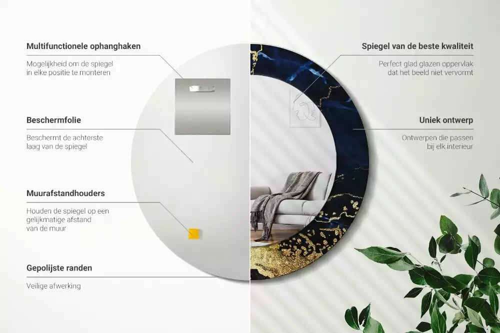 Lustro ścienne dekoracyjne w kolorze niebieskiego marmuru