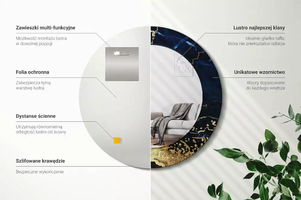 Lustro ścienne dekoracyjne w kolorze niebieskiego marmuru