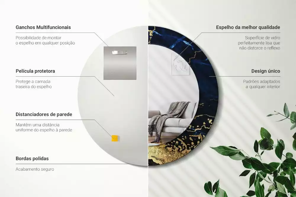 Lustro ścienne dekoracyjne w kolorze niebieskiego marmuru