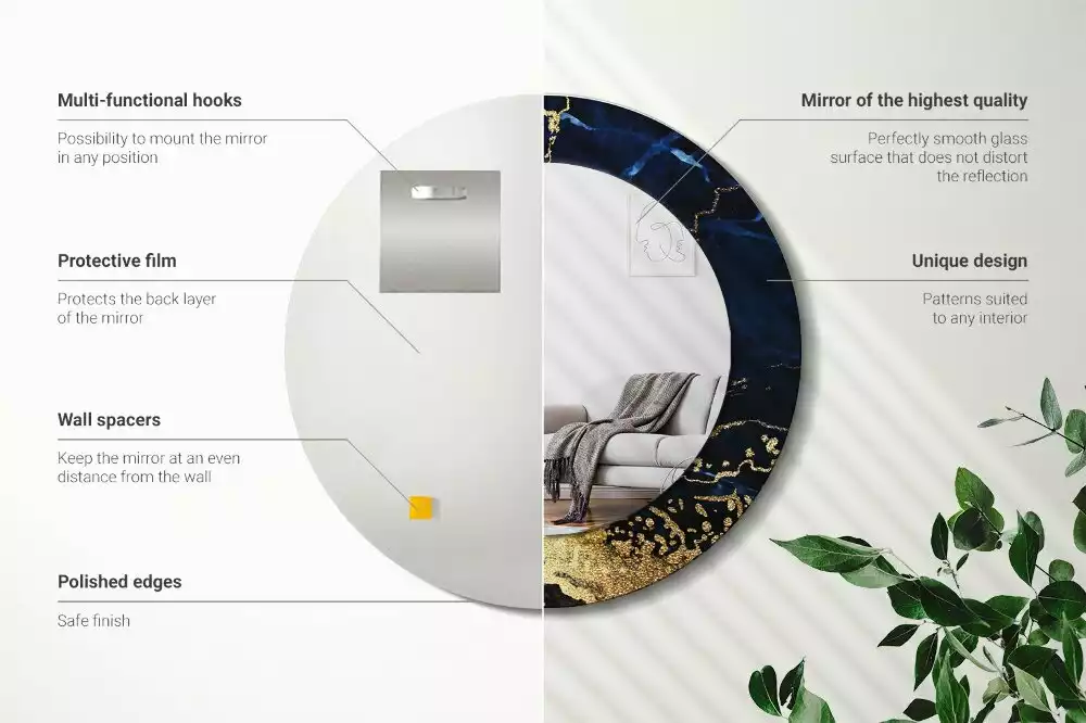 Lustro ścienne dekoracyjne w kolorze niebieskiego marmuru