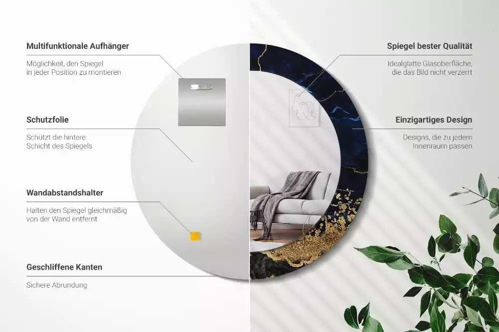 Lustro ścienne dekoracyjne w kolorze niebieskiego marmuru