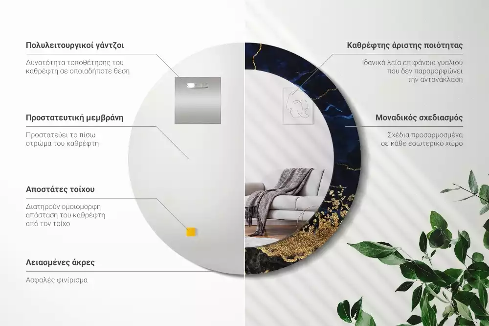 Lustro ścienne dekoracyjne w kolorze niebieskiego marmuru