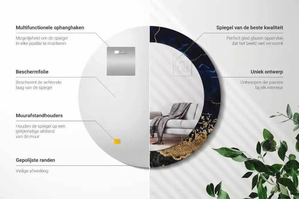 Lustro ścienne dekoracyjne w kolorze niebieskiego marmuru