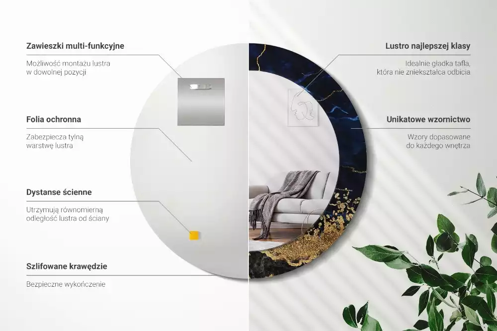 Lustro ścienne dekoracyjne w kolorze niebieskiego marmuru