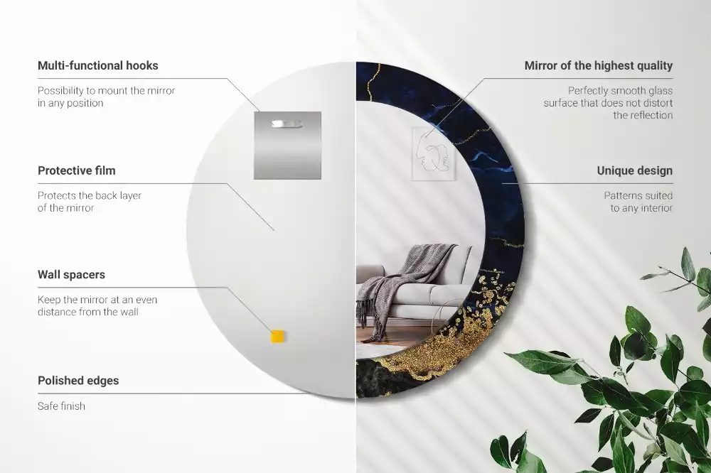 Lustro ścienne dekoracyjne w kolorze niebieskiego marmuru