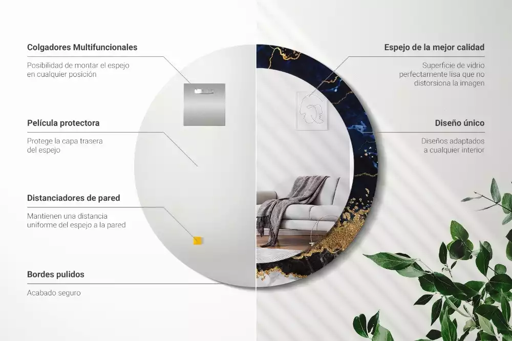 Lustro ścienne dekoracyjne w kolorze niebieskiego marmuru