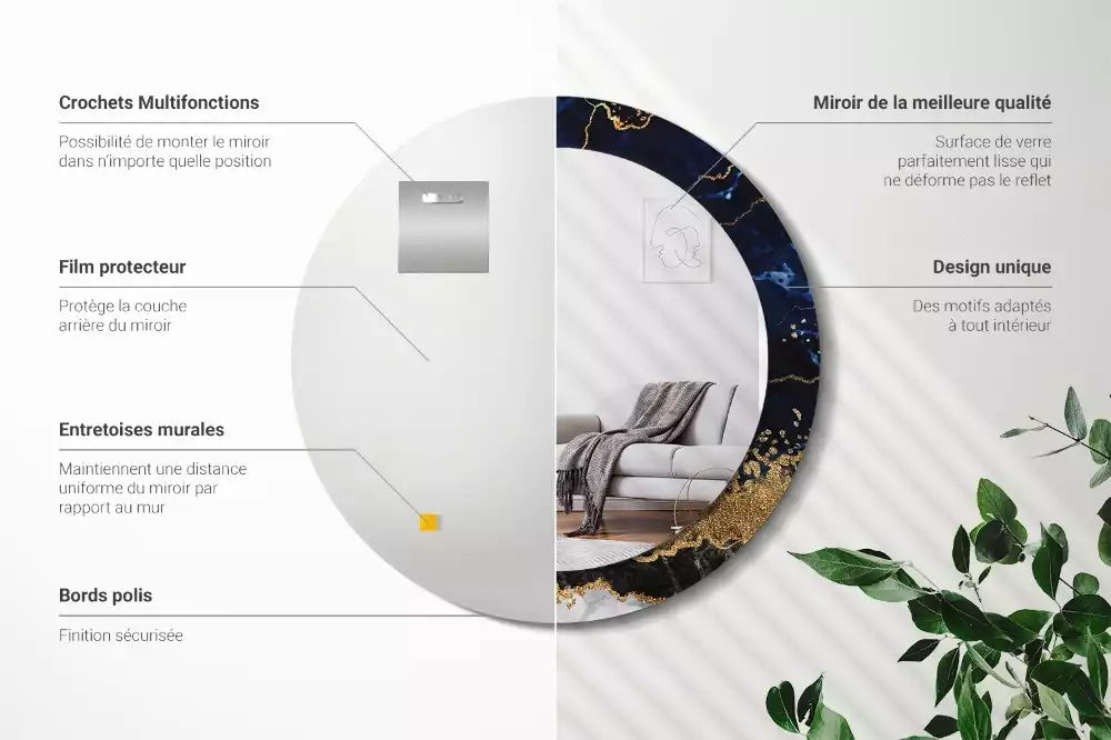 Lustro ścienne dekoracyjne w kolorze niebieskiego marmuru