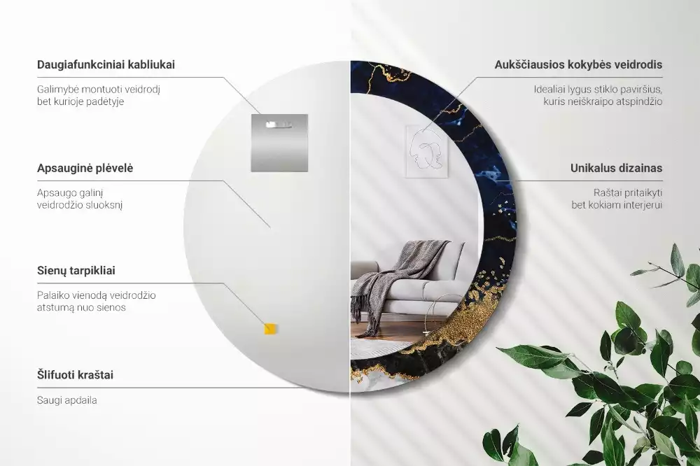 Lustro ścienne dekoracyjne w kolorze niebieskiego marmuru