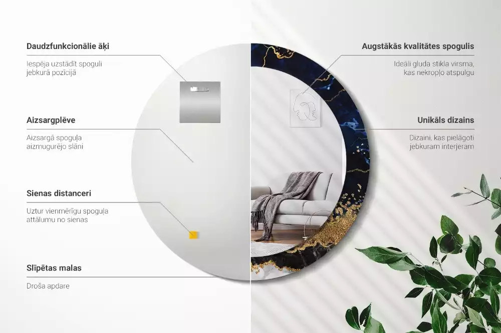 Lustro ścienne dekoracyjne w kolorze niebieskiego marmuru