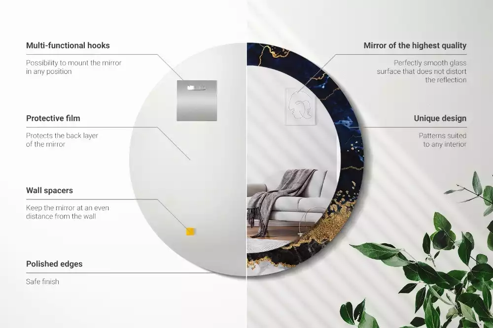 Lustro ścienne dekoracyjne w kolorze niebieskiego marmuru