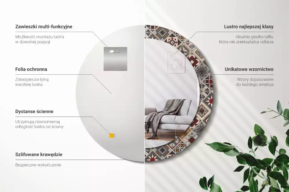 Lustro z ramą z nadrukiem w turecki wzór