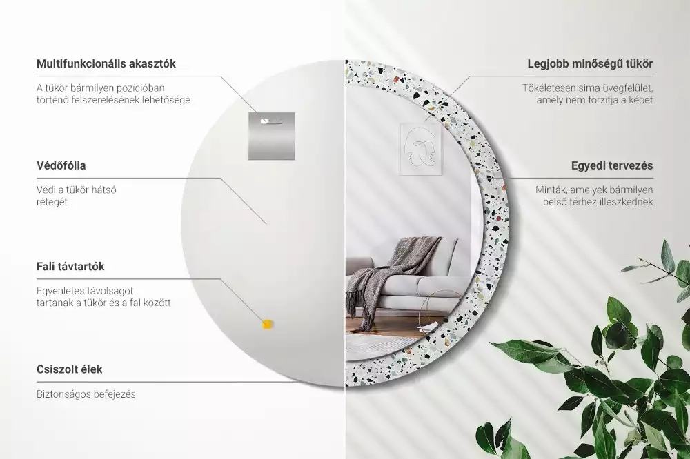 Lustro ścienne dekoracyjne w kształcie okrągłym z motywem kamienia naturalnego