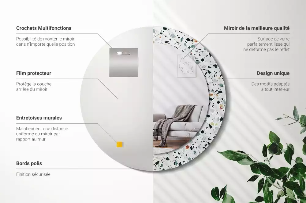 Lustro ścienne dekoracyjne w kształcie okrągłym z motywem kamienia naturalnego