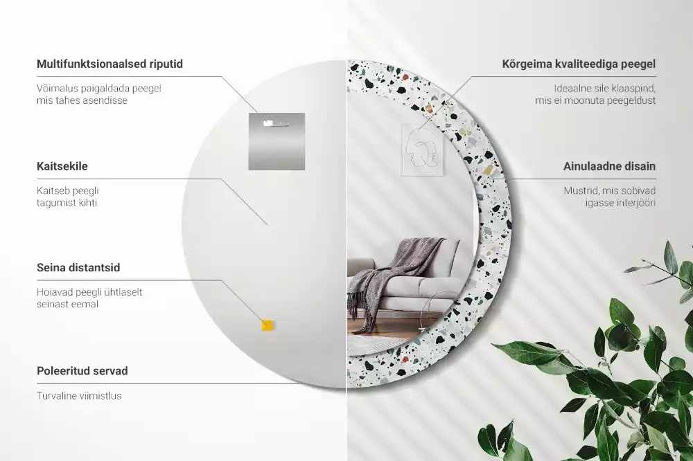 Lustro ścienne dekoracyjne w kształcie okrągłym z motywem kamienia naturalnego