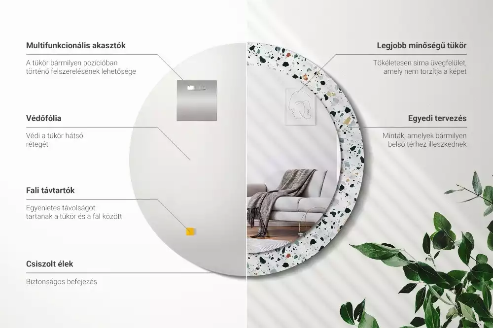 Lustro ścienne dekoracyjne w kształcie okrągłym z motywem kamienia naturalnego