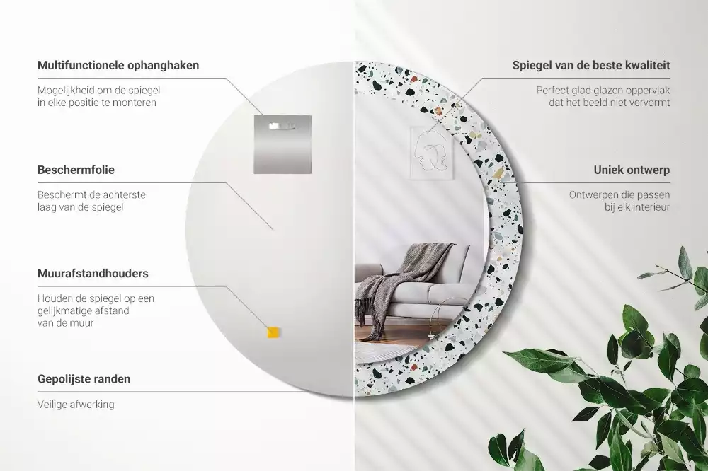 Lustro ścienne dekoracyjne w kształcie okrągłym z motywem kamienia naturalnego