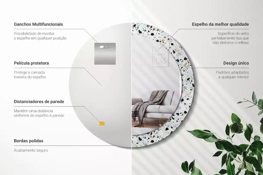 Lustro ścienne dekoracyjne w kształcie okrągłym z motywem kamienia naturalnego