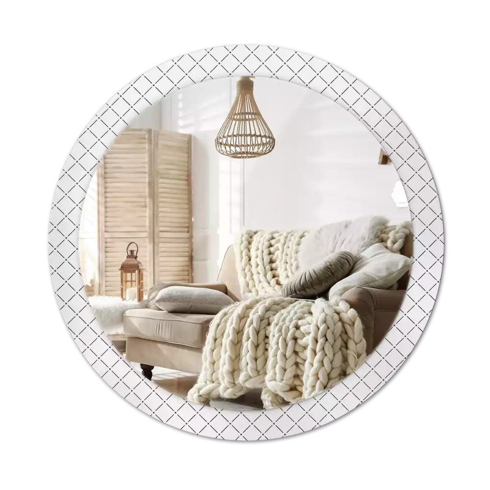 Lustro w ozdobnej ramie z nadrukiem przedstawiającym poprzeczne linie, w wersji okrągłej