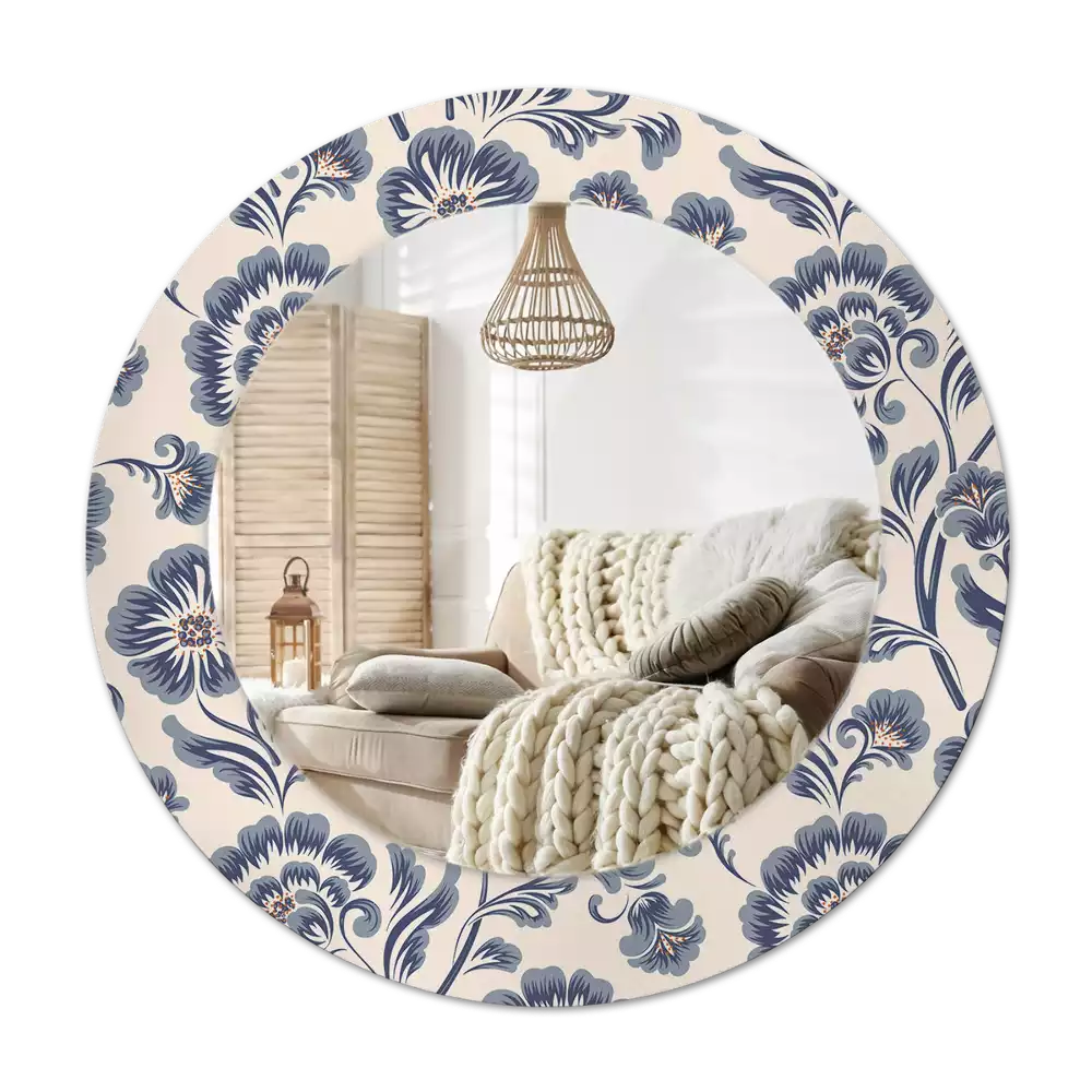 Lustro w okrągłej ramie z nadrukiem w kwiatowy wzór