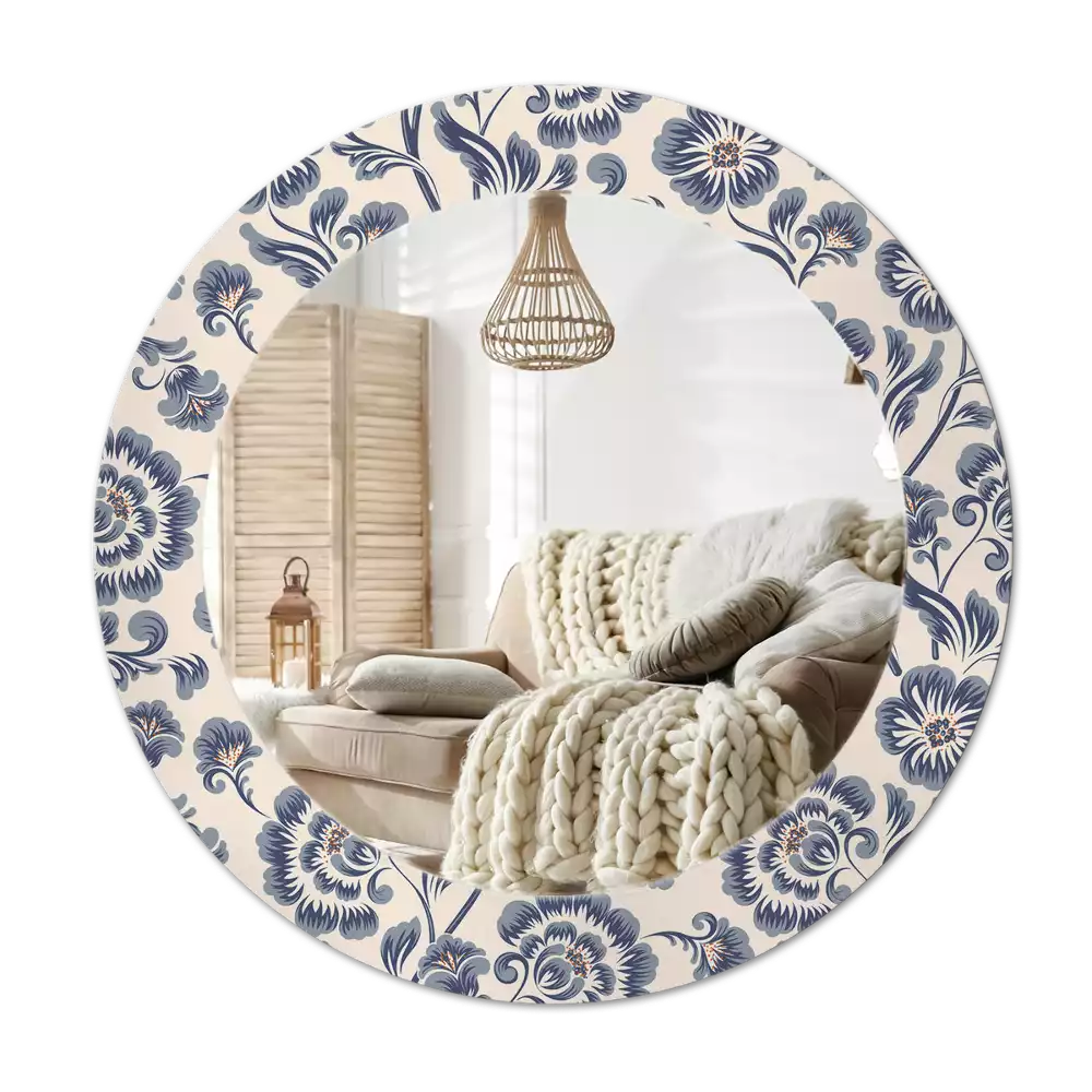Lustro w okrągłej ramie z nadrukiem w kwiatowy wzór